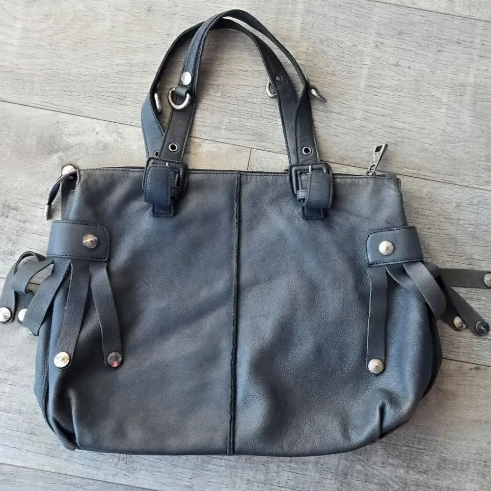 Innue Graphite Gray Italian Distressed Leather Hobo Bag Handbag Grunge Rock